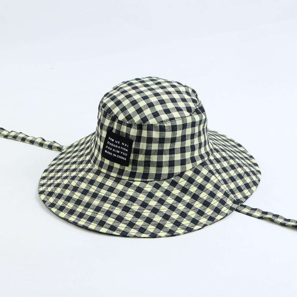 

Маленькая свежая клетчатая шляпа с широкими полями, подчеркивающая лицо, шляпа маленького рыбака для женщин для летних путешествий, солнцезащитная шляпа, шляпа с полной защитой от солнца