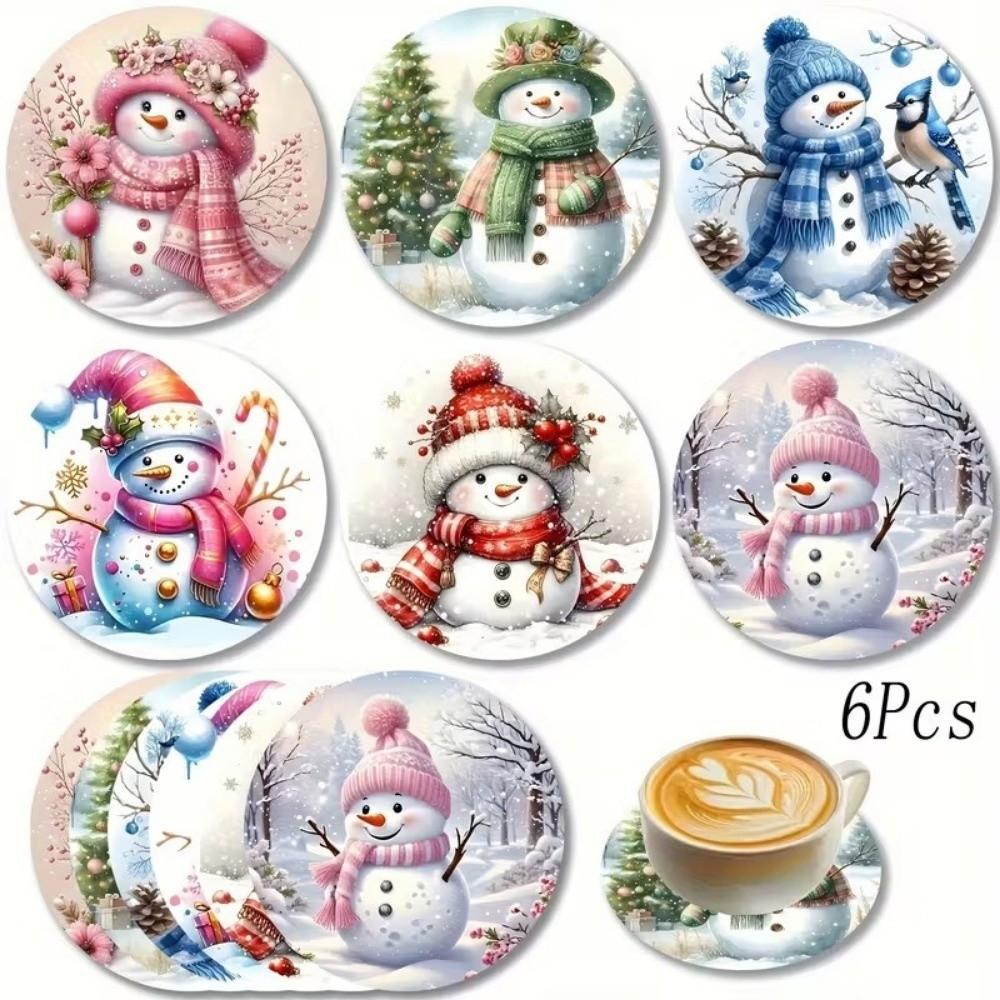 6pcs Snowman Santa Claus Coaster Wooden Coffee Cup Mat Christmas Drink Coaster  Christmas Party