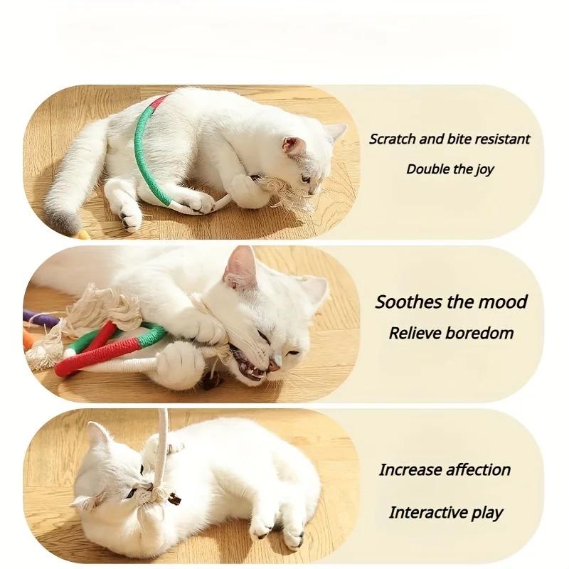 Cat Bite Rope Toy Cat Teeth Grinding Rope Durable Cat Oral Cleaning Toy Interactive Cotton Rope Bite-resistant Chewing Toy