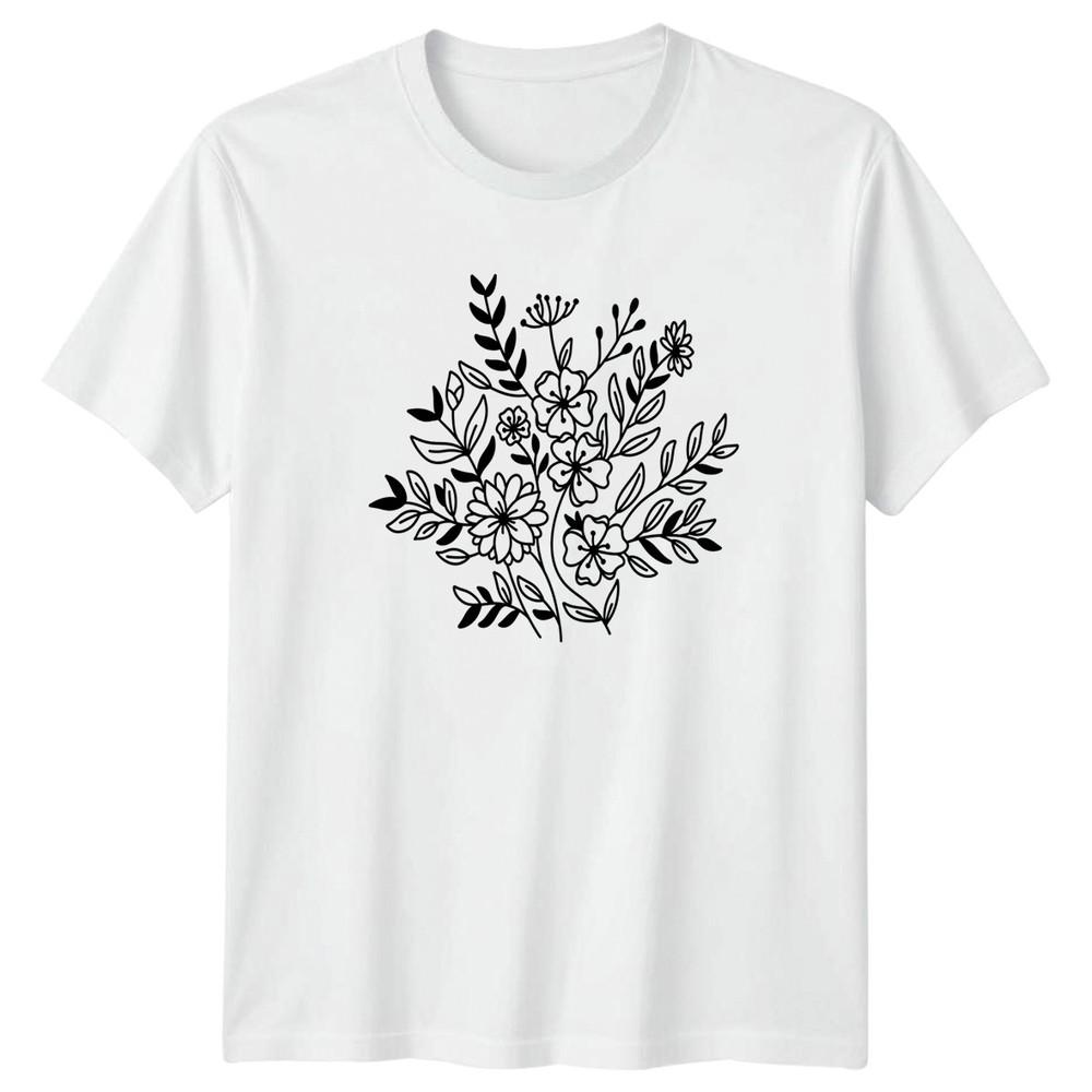 Elegant Botanical Line Art Floral Unisexs TShirt Minimalist Flower S