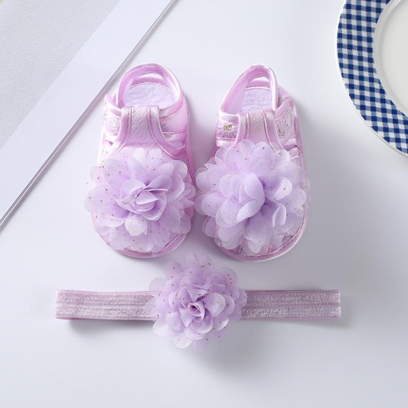 

Летние сандалии для маленьких девочек с цветочным принтом, обувь для первых ходунков на мягкой подошве, с повязкой на голову 13