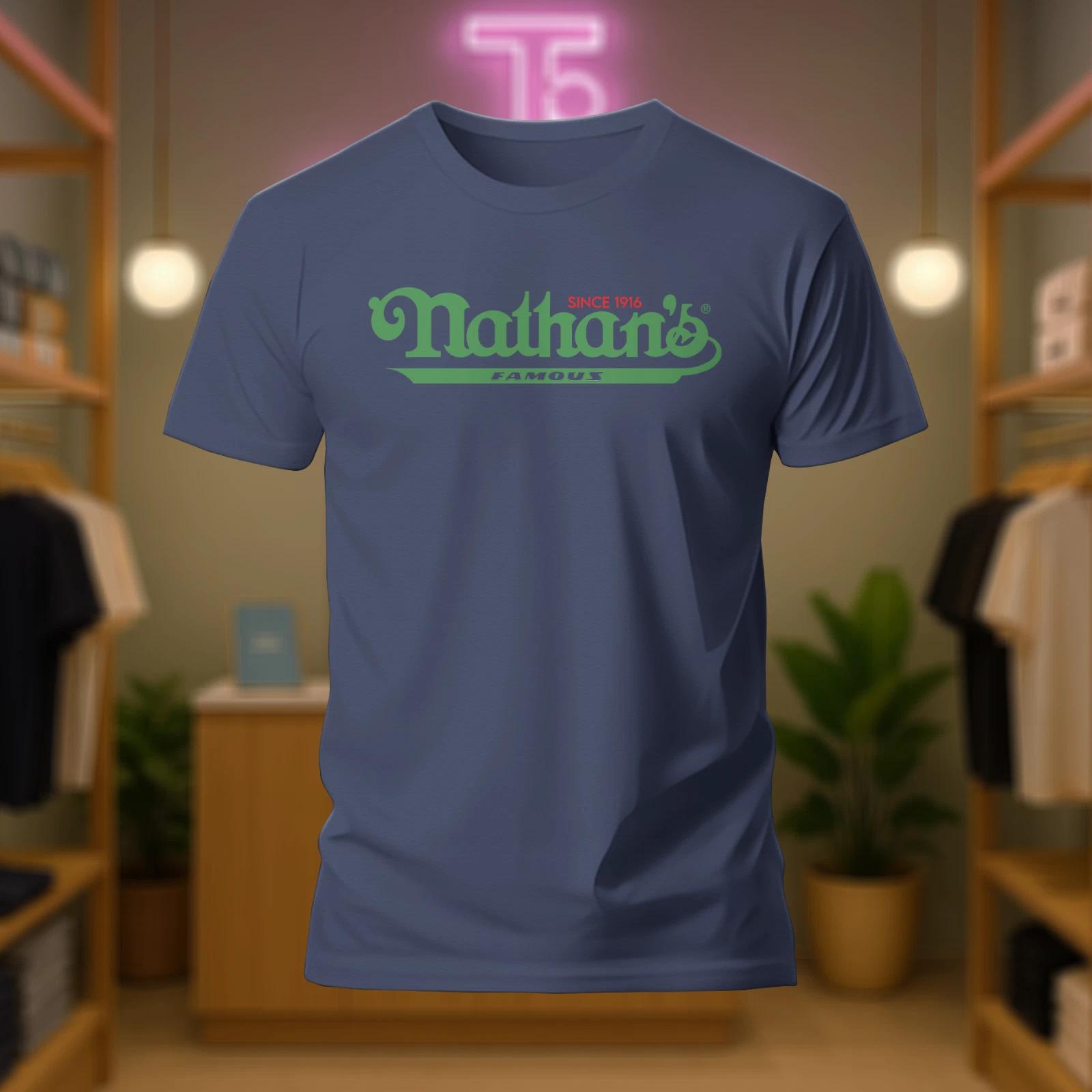 Nathan s Famous Hot Do funny Logo T-Shirt Size S-5XL Made in the USA XL