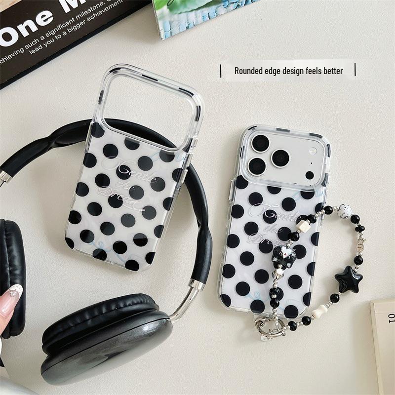 Korean Style Black Polka Dot iPhone 17/16 Pro Max/15/14 Case - Elegant and Simple