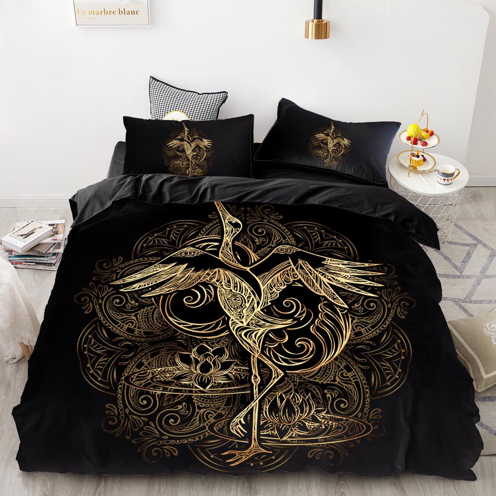 3D HD Digital Printing Bedding Set,Black Duvet Cover Set Queen Cal King,Bedclothes Golden Dragonfly Drop Shipping
