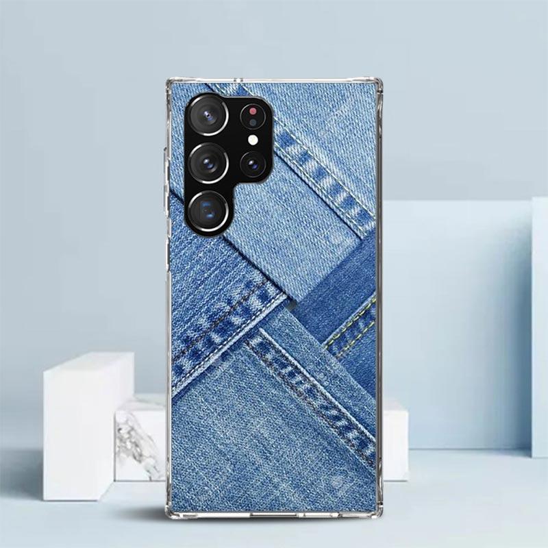 Jeans Cowboy Denim Printed Phone Case For Samsung Galaxy S24 S25 Edge S26 Ultra S22 S23 Plus S21 + S20 FE Soft TPU Back Cover Ga