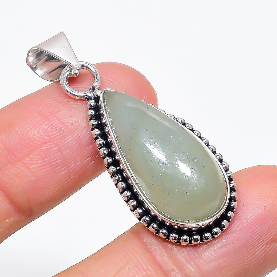 Aquamarine Gemstone Handmade 925 Sterling Silver Jewelry Pendant 1.73" KJ-212