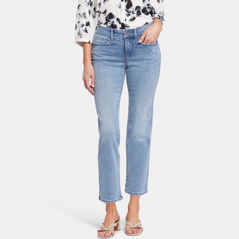 

20% off for 2 Pieces NY Marilyn Series Grinding Defect Straight-leg Denim Elastic Cropped High Waist Elastic Denim Youpin NYDJm wear mark Blue and White 8