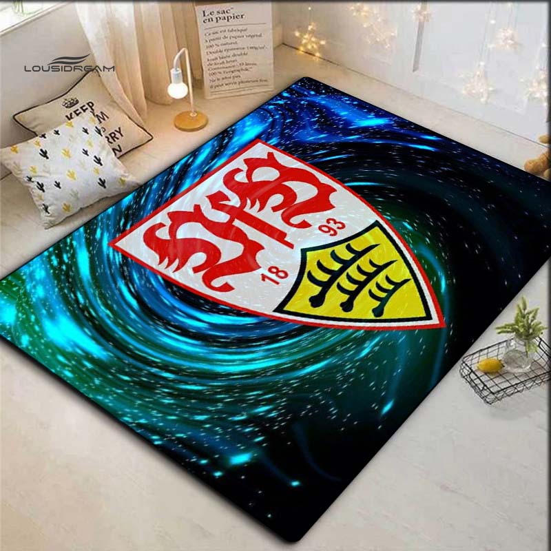 Soccer Club Crest Galaxy Swirl Starry Sky Print Area Rug Football Fan Non‑Slip Rectangular Floor Mat Game Room Living Bedroom Home Decor Rug