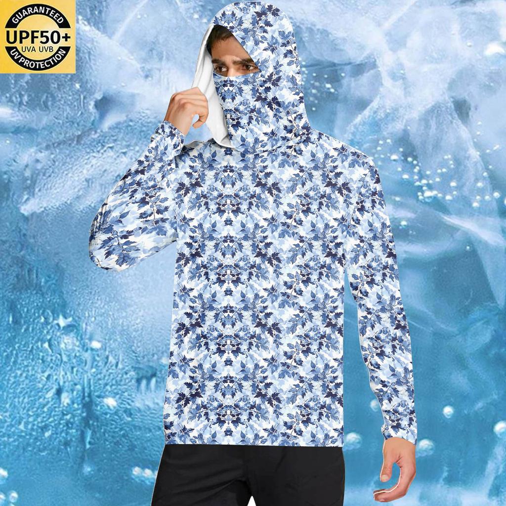 Men's Casual Hooded Long Sleeve Sun Protection Shirt Lightweight Breathable Fabric Quick Dry Outdoor Top with Camouflage Print