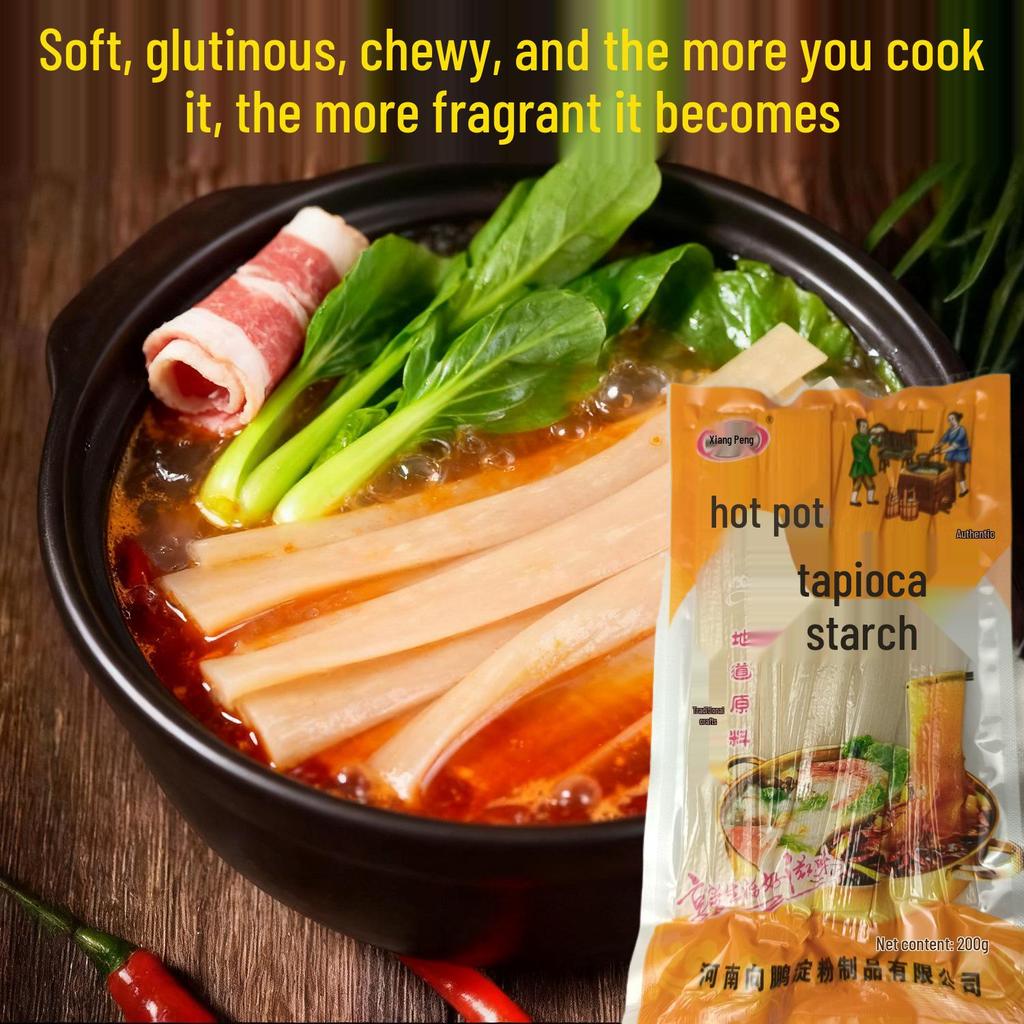 Macarrão de Batata Doce Picante de Sichuan, 200g - Largo, Fresco, Instantâneo para Uso Doméstico ou em Restaurante