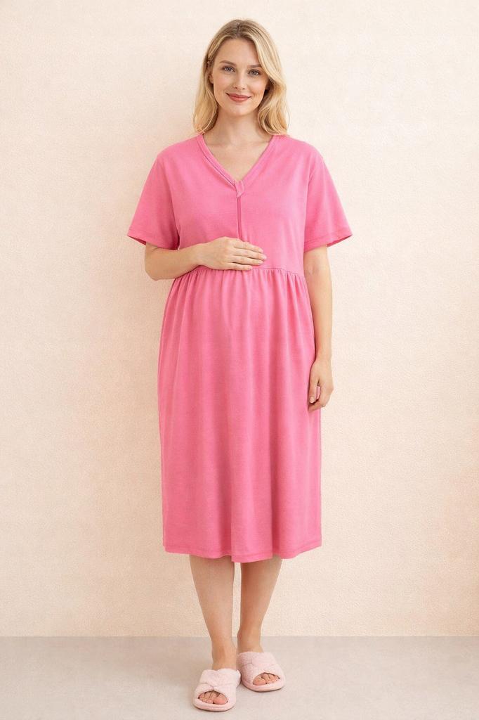 Maternity Nursing Shirt 100% Cotton Short Sleeve Zipper Coral