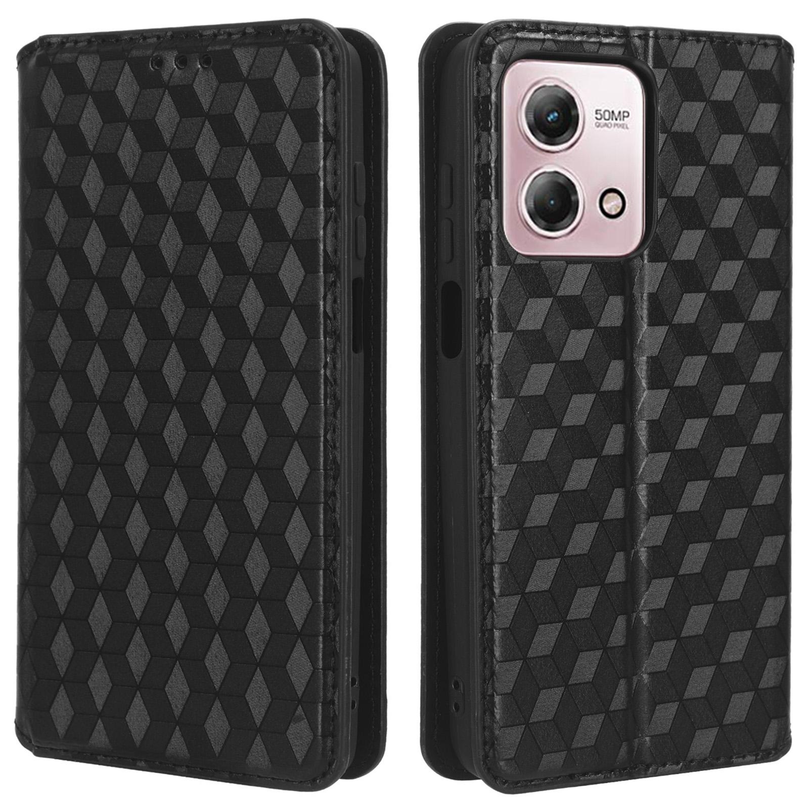 

Для Motorola Moto G Stylus (2023) Подставка Чехол Ромбовидный Оттиск Ракушка Искусственная Кожа Чехол для Телефона Black