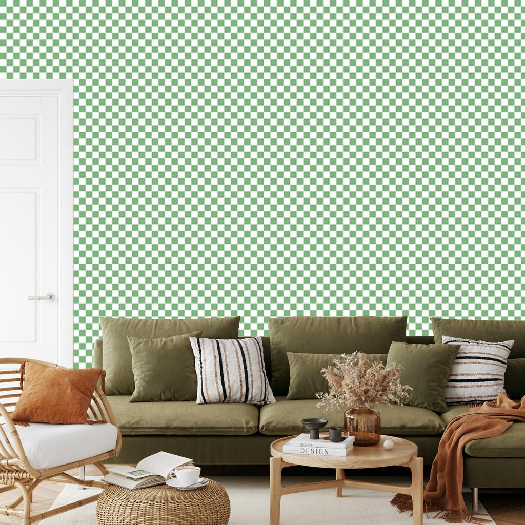Checkerboard Wallpaper Mint, Green and White for Living Room and Bedroom 50x1000