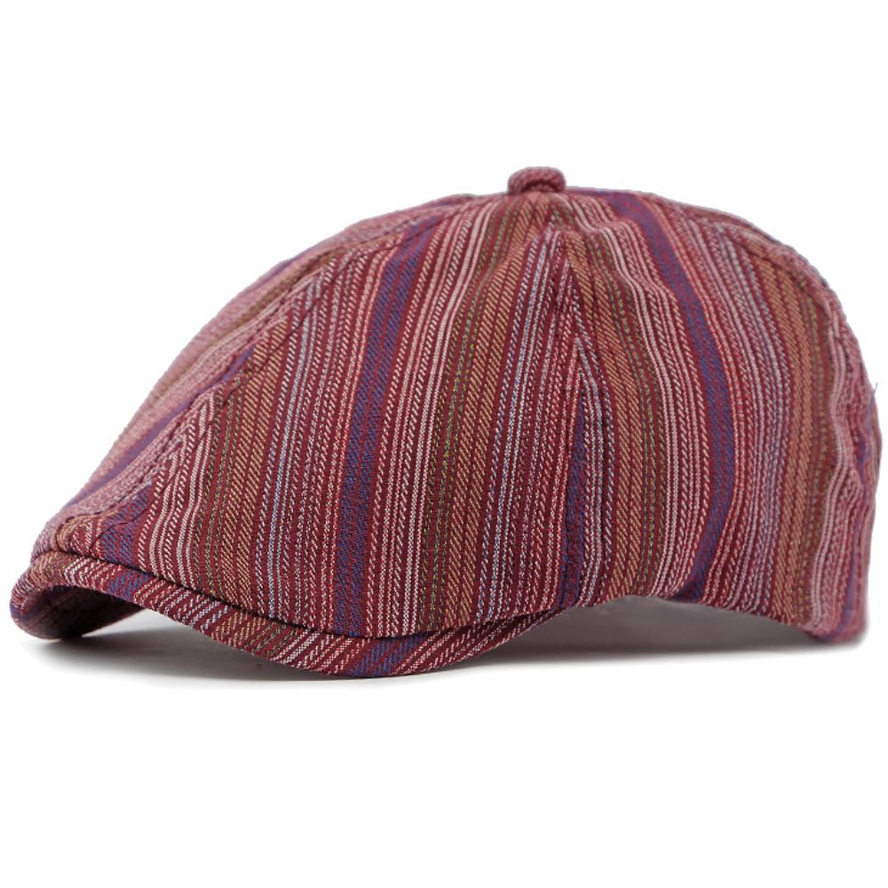 HT4808 Beret Cap Striped Artist Painter Beret Hat Spring Autumn Cap for Men Women Male Female Ivy Octagonal Flat Cap Mens Berets