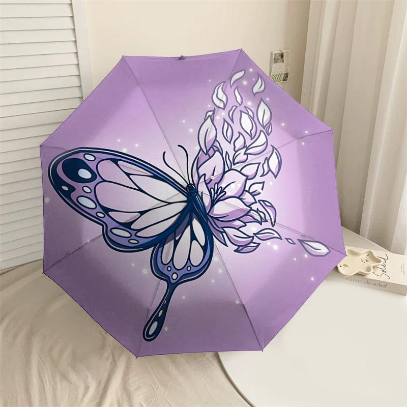 1pc Butterfly Flowers Automatic Folding Umbrella 8 Rib Iron Frame,  Suitable for Travel, Daily Use, Birthday, Women & Men Gift c1231066