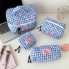 For Travel And Gym Use Convenient Hand Carry Plaids Cosmetic Storage Bag Large Capacity Quilted Heart Embroidery