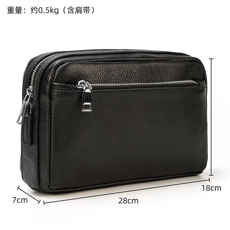 Leather Shoulder Bag, Men'S And Women'S Small Messenger Bag, Black Clutch Wallet, Multi-Functional Storage Bag