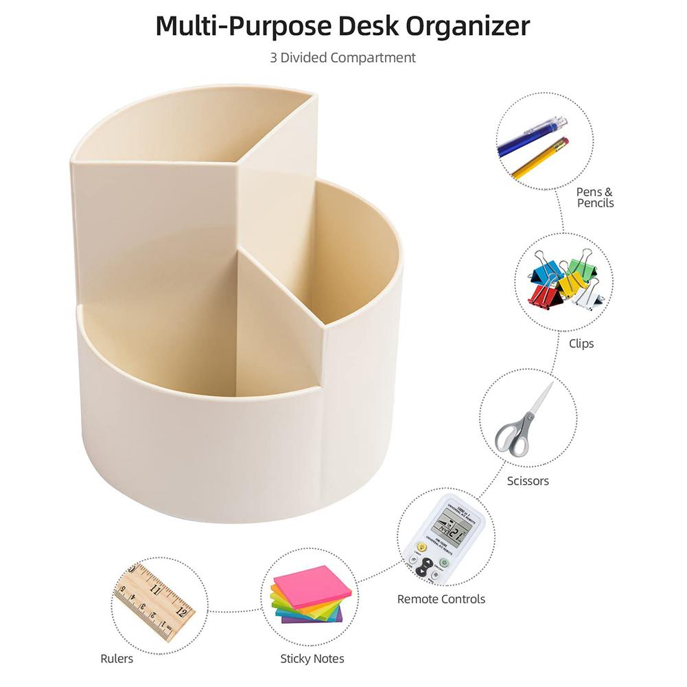 360 Degree Rotatable Pen Holder Spinning Pen Holder 3 Slots Desktop Storage Holder Multi-Function for Study Office