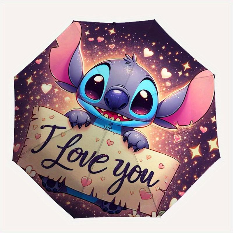 Stitch,Love Automatic Folding Umbrella, 8 Ribs Portable Foldable Design, Best Choice for Business and Going Out, Birthday, Halloween, Christ