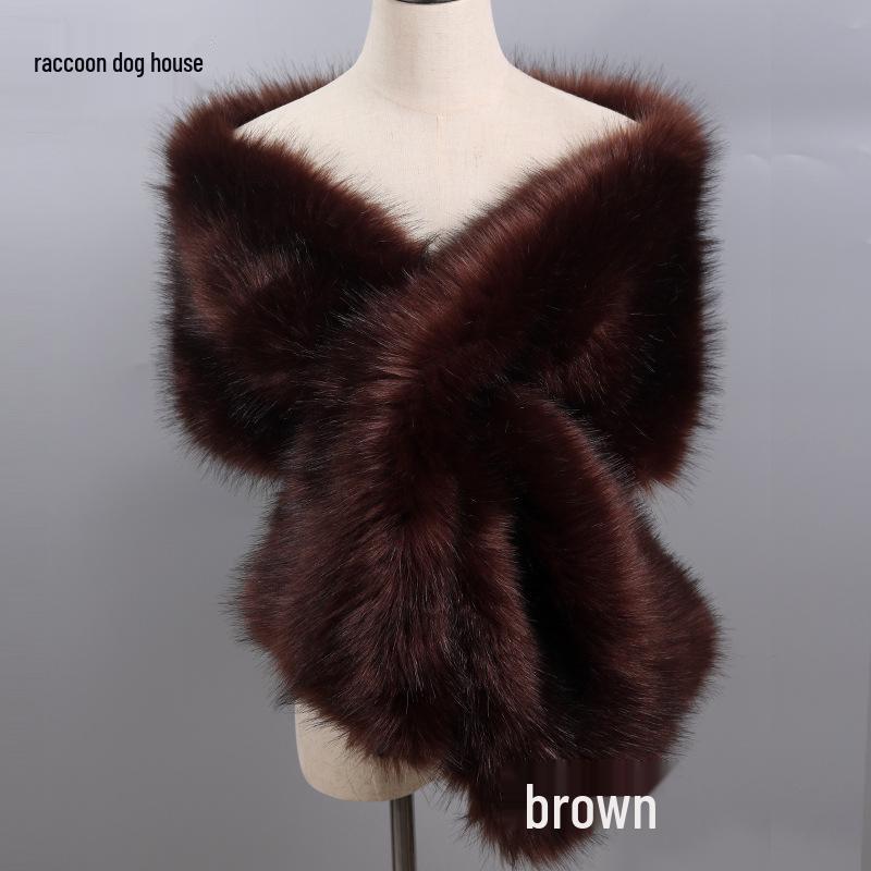 Women's Faux Fox Fur Shawl Cloak: Thick Autumn/Winter Bridal Evening Scarf and Neck Warmer