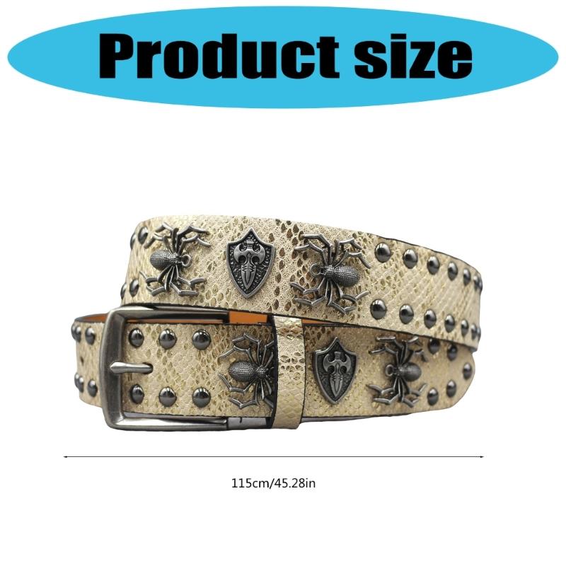 Punk Style Women's Jeans Belt With Studded Spiders Charm Adjustable Waist Strap PU Leather