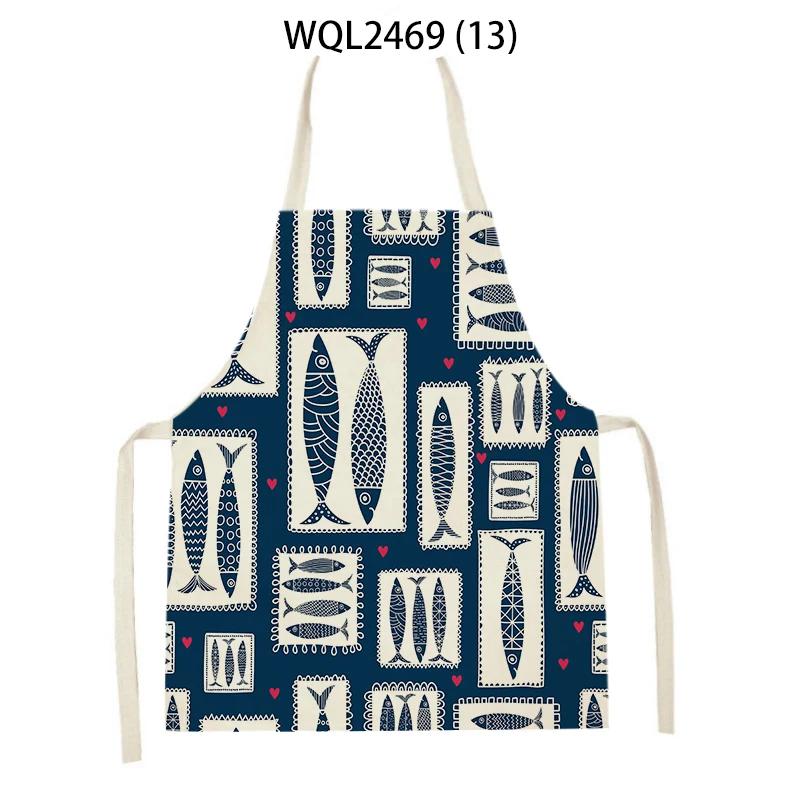 Creative Fish Conch Printed Kitchen Aprons for Women Men Home Cooking Baking Accessories Apron Adult Kids Sleeveless Apron