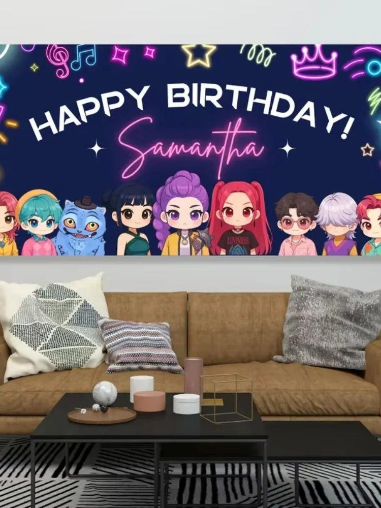 

K-Pop Милый Аниме С Днем Рождения Аниме Гобелен Домашнее Украшение Персонализированный Неоновый Мультяшный Настенный Подвес Для Фона Вечеринки по Случаю Дня Рождения 29x37in