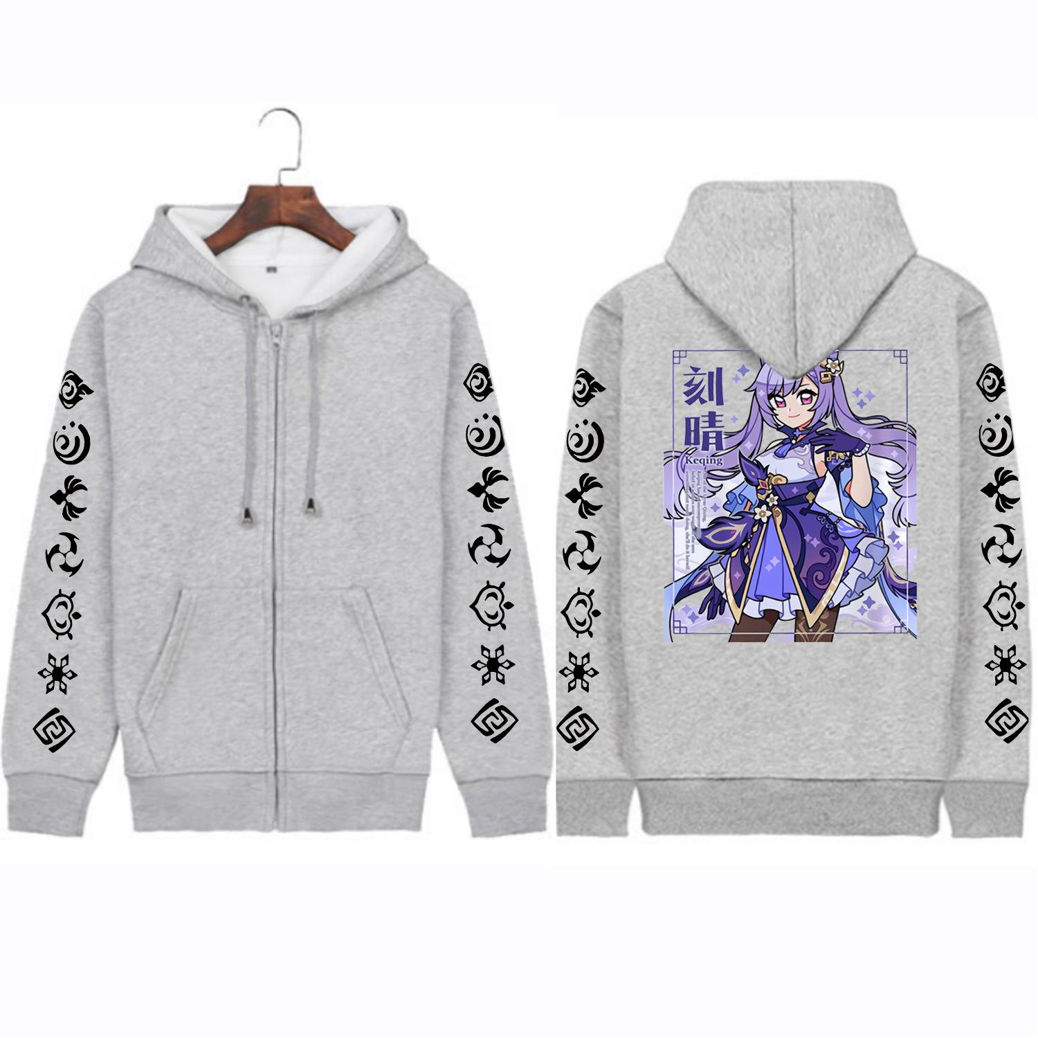 

Kawaii аниме Genshin Impact Keqing Мужская толстовка Y2k Корейская мода Забавная уличная одежда с графическим рисунком для девочек Теплая верхняя одежда с длинными рукавами Толстовка 4XL серый
