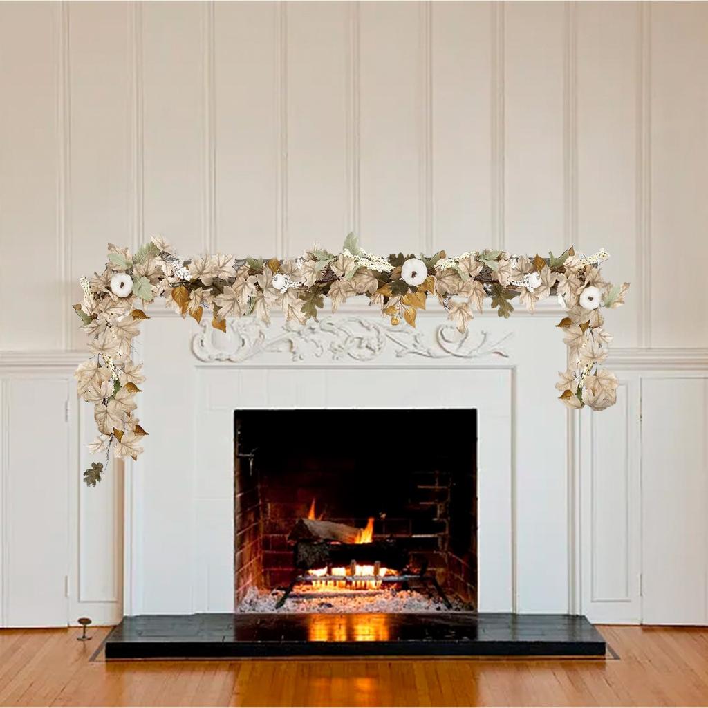 Fall Garland Thanksgiving Maple Leaf Pumpkin Berry Vine Rattan For Halloween Artificial Plants Simulation Hanging Vines Wreath