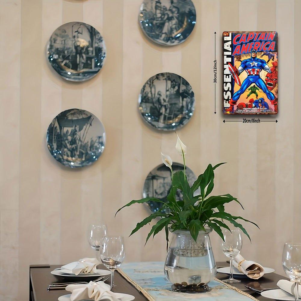 1 Marvel Captain America Retro Plåtskylt - Vintage Järnväggdekor, Superhjältedesign, Ingen El Behövs, Lätt att Installera, Sui