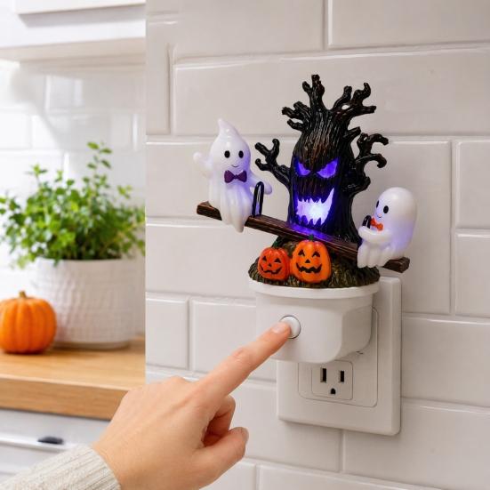DYS Animated Seesaw Ghosts Night Light, Halloween Plug-in Lamp with Moving Figurines, Spooky Glowing Decor for Kids Room, Party