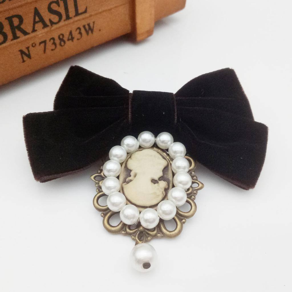 Güzellik Kafa Kurdele Fiyonk Broşlar Kadınlar için Vintage Kraliçe Cameo İnci Broş İğneleri Yaka Kravatı Korsaj Broş Kostüm Takıları