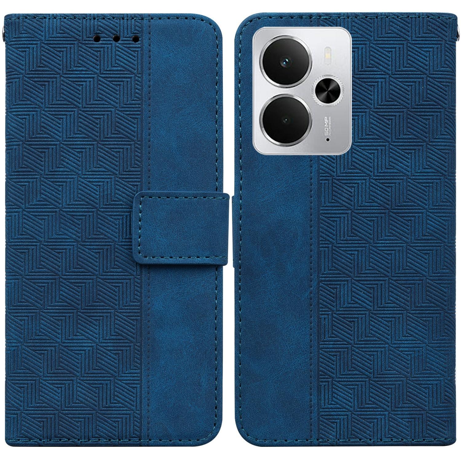 

For Realme 14 5G Case Geometry Pattern Leather Wallet Phone Cover with Wrist Strap Blue