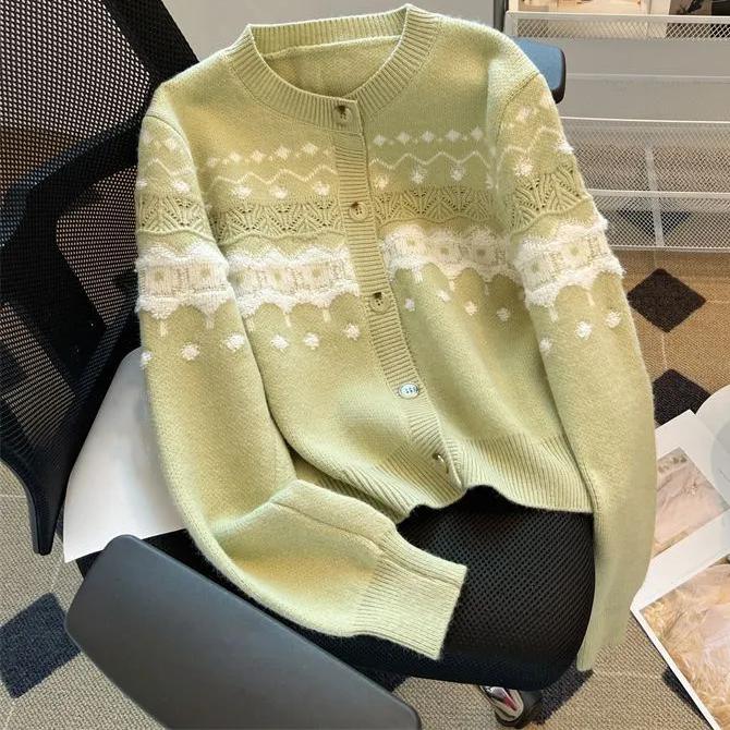 WTEMPO Women's Casual Versatile Large Size Solid Color O-Neck Loose Knitted Cardigans Long Sleeve Button Sweater Cardigans