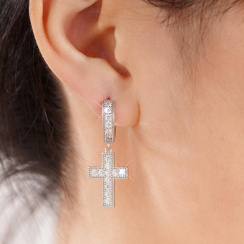 

CAOSHI Delicate Full Cubic Zirconia Cross Shaped Pendant Earrings for Women Classics Versatile Silver Color Female Party Jewelry