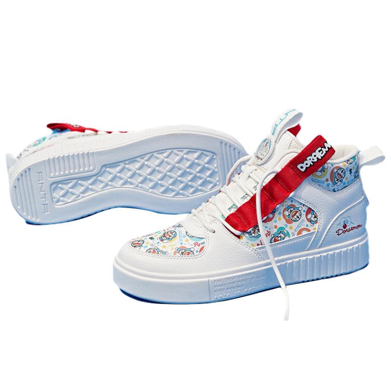 Doraemon X Anta Slip-Resistant Cushioning Wear-Resistant High-Top Skateboard Shoes Women's White Red Sneakers 92938007-10
