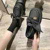 British style small leather shoes women's 2025 spring and autumn new fashion bow college one pedal platform loafers