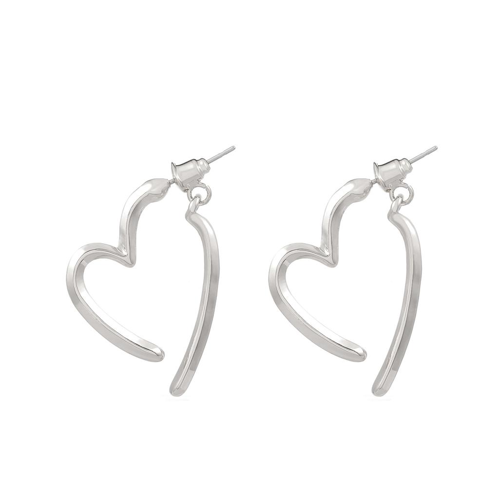 Large Hollow Irregular Open Heart Drop Earrings Smooth Polished Minimalist Love Shape Dangle Ear Jewelry for Women Daily Dating Wear