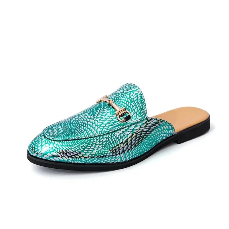 

Italian Men Casual Leather Half Drag Shoes Soft Bottom Walking Shoes Summer Breathable Casual Outdoor Daily Shoes All Matches 46 зелений