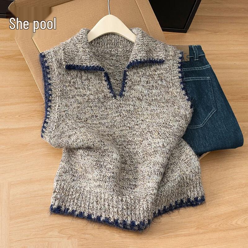 Women's Wool-Blend Lapel Knit Vest