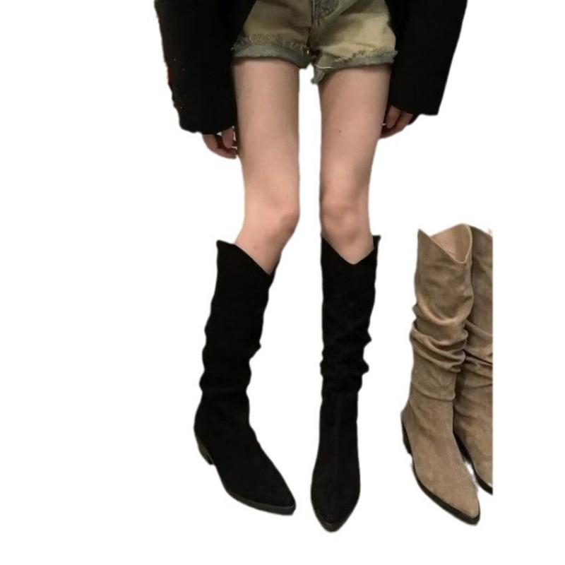 The New Shoes Are Thin, Niche, Thick-heeled, Pointed Boots and Low-heeled Long Boots