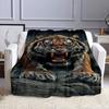 Fierce Roaring Tiger On Dark Rock Patterned Flannel Blanket Perfect for the Bedroom Living Room, Sofa, or a Little Nap