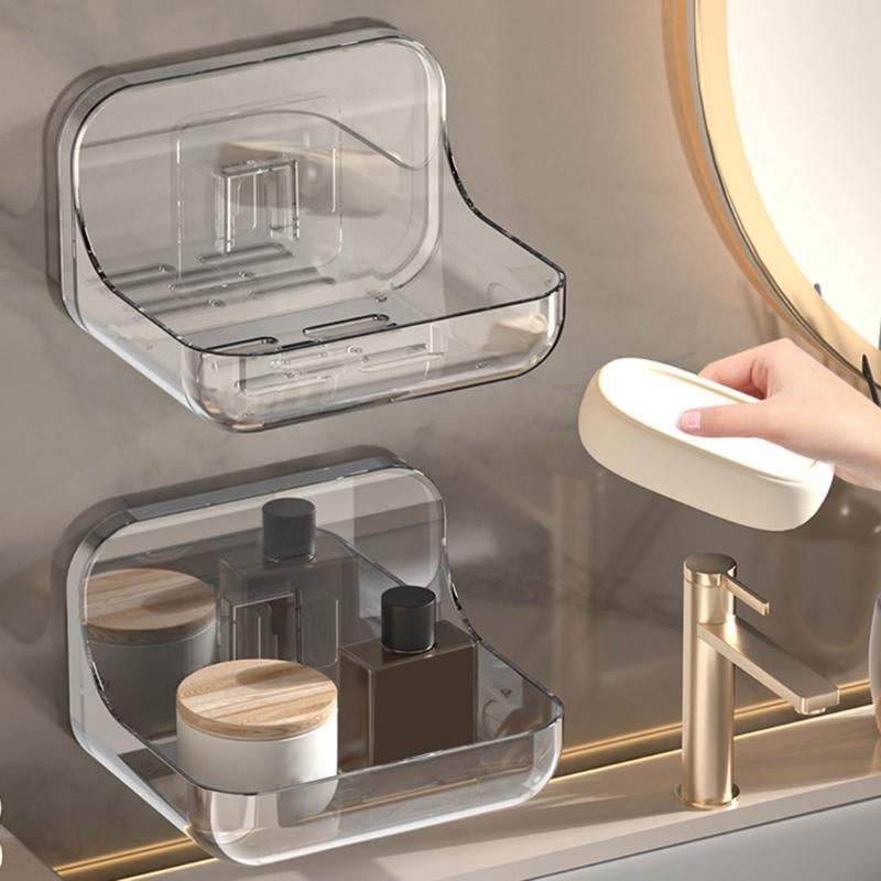 2Pcs Clearly plastic Soap Dish Modern Waterproof Soap Holder Easy Installation Bathroom Essential Shelf Kitchen Friendly