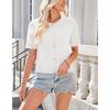 Women European Style Short Sleeve Button Front Cropped Round Neck Knitted Cardigan Sweater
