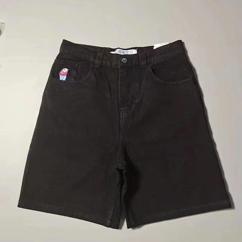 

Чоловічі джинсові шорти унісекс з графічним мультяшним принтом, ретро-хіп-хоп, вишивка, мішкуваті шорти Harajuku для спортзалу, баскетбольні шорти XL