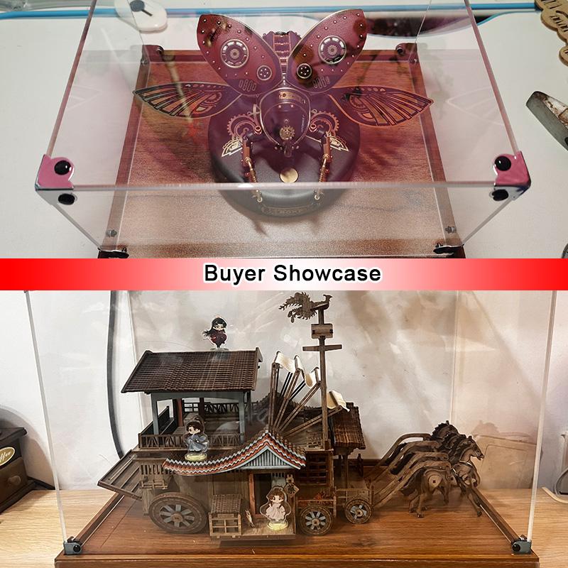 Wooden Bottom Storage Box Window Acrylic Toy Gundam Building Block Box Glue-Free Dust Cover