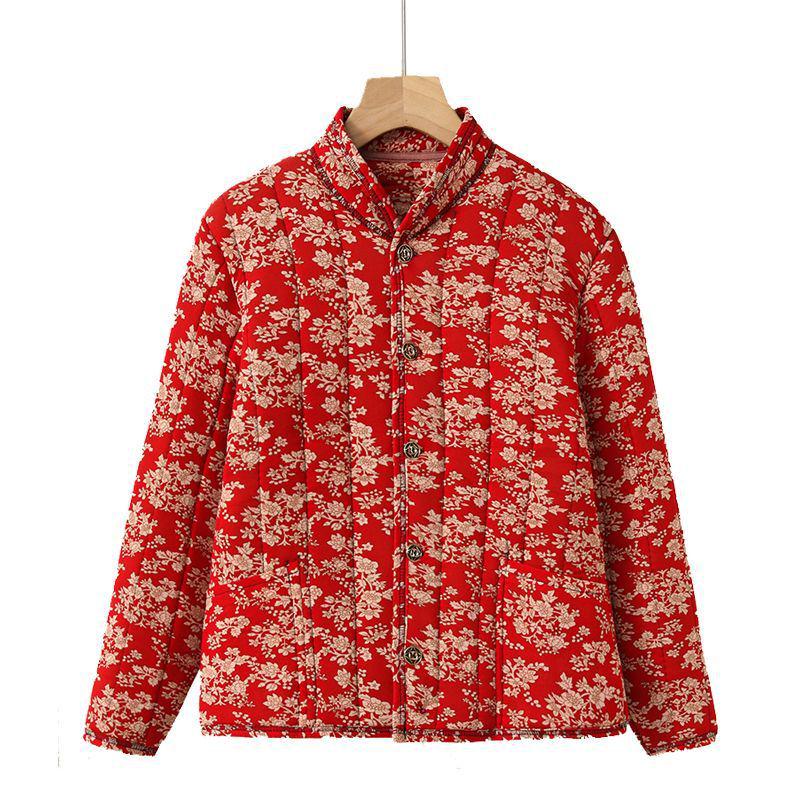 Mom's Floral Long-Sleeve Cotton Jacket for Middle-Aged and Elderly Women