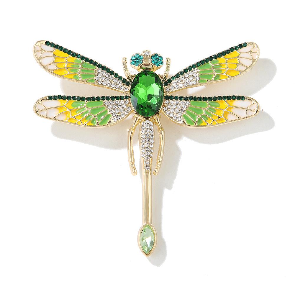 Spilla a forma di libellula in smalto stile retrò europeo e americano Spilla in metallo con diamanti micro-intarsiati Spilla per cappotto, abito, corsage Lega per la protezione dell'ambiente