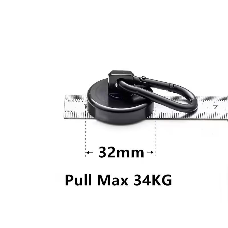 Strong Black Heavy Duty Neodymium Magnetic Hooks with Carabiner for Gym Bag Hanging Locker Storage Outdoor Activity Use