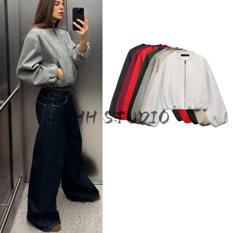 Spring New Women's Clothing Round Neck Long Sleeves Elastic Decorative Layer Soft Pilot Jacket Outwear 3046274